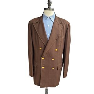 Neiman Marcus Traditional Shop Brown Double Breasted Hopsack Blazer Gold Sz 44 L